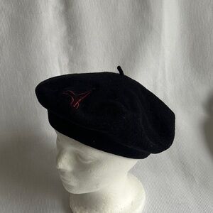 Laulhere France Black Merino Wool Beret Eiffel Tower Embroidery French Size 10